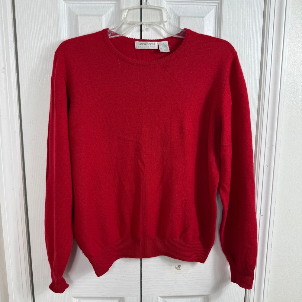 Vintage Liz Claiborne Collection S Red 100% Cashmere Sweater Made Great Britain
